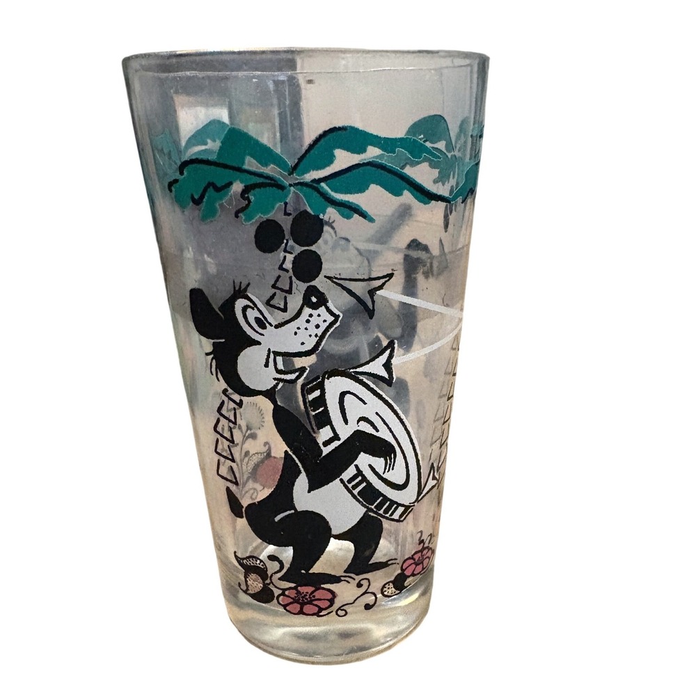 Vintage Jungle Animal Juice Glass Monkey Bear Palm Tree Tumbler Mid Century